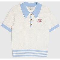 River Island Older Girls Stripe Cherry Bow Polo Shirt - White