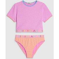 River Island Older Girls Textured T-Shirt Bikini Set - Purple