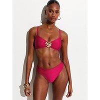 New Look Gold Hibiscus Crop Bikini Top - Dark Pink