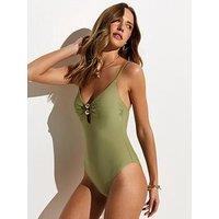 New Look Light Green Tummy Control Double Bead Keyhole Swimsuit