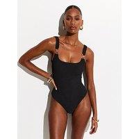 New Look Black Tummy Control Double Ring Trim Swimsuit