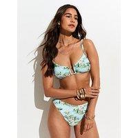 New Look Blue Tropical Print U Wire Bikini Top - Multi