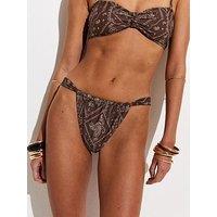 New Look Bandana Pattern Tanga Bikini Bottoms - Dark Brown