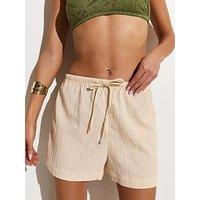 New Look Off White Crinkled Drawstring Beach Shorts