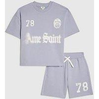 River Island Older Boys Back Print Ame Saint 78 T-Shirt Set - Blue