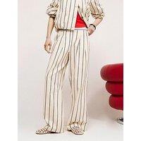River Island Stripe Cotton Wide Leg Trouser - Cream