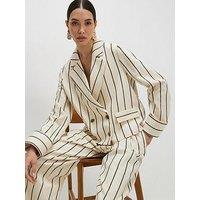 River Island Mid Slv Stripe Cotton Blazer - Cream