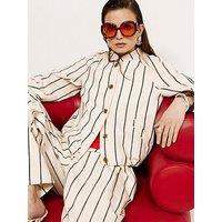 River Island Long Sleeve Stripe Cotton Bomber - Cream