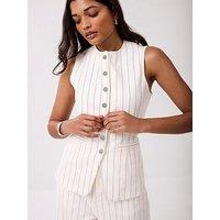 Mint Velvet Stripe Denim Sleeveless Waistcoat - Ivory
