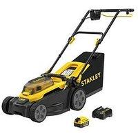 Stanley Fatmax Scmwp3401M1-Gb 18V V20 34Cm Walk-Behind Cordless Mower Kit - Brushless 4Ah Battery, Charger, 35L Collection Bag