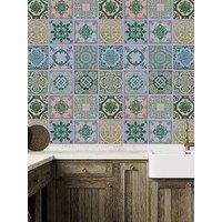 Walplus Vintage Green Antique Azulejo Wall Tile Sticker Set - 15 X 15 Cm (6 X 6 In) - 24 Pcs