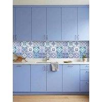 Walplus Blue Turkish Mediterranean Wall Tiles Sticker Set - 15 X 15 Cm (6 X 6 In) - 24 Pcs