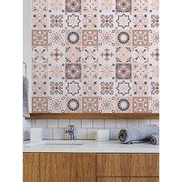 Walplus Menara Pink And Grey Cement Moroccan Wall Tile Sticker Set - 15 Cm X 15 Cm - 24 Pcs