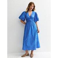 New Look Cally Cutwork V-Neck Midi Dress - Blue