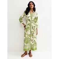 New Look Floral Border Tile Print Midi Shirt Dress - Green