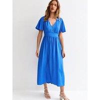 New Look Frill Sleeve V Neck Midi Dress - Blue
