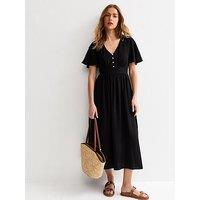 New Look Frill Sleeve V Neck Midi Dress - Black