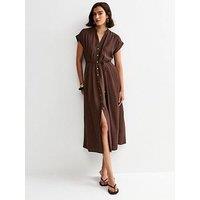 New Look Toggle Shirt Midi Dress - Dark Brown