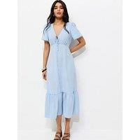 New Look Button Through Tea Midi Dress - Light Blue
