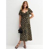 New Look Floral Sweetheart Neck Midi Dress - Black