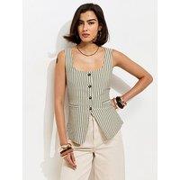 New Look Striped Button Front Waistcoat - Cream