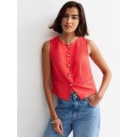 New Look Dark Pink Shell Button Waistcoat