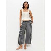 New Look Striped Wide Leg Cropped Trousers - Blue