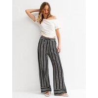 New Look Striped Tie Waist Wide Leg Trousers - Black