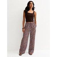 New Look Diagonal Stripe Wide Leg Trousers - Brown