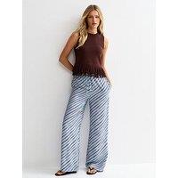 New Look Diagonal Stripe Wide Leg Trousers - Light Blue