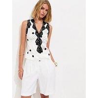 New Look Satin Polka Dot Sleeveless Top - White/Black
