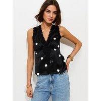 New Look Satin Polka Dot Sleeveless Top - Black