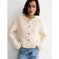 New Look Hammered Button Cotton Rich Chunky Knit Cardigan - Cream