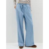 New Look Denim Drawstring Wide Leg Trousers - Light Blue