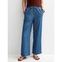 New Look Denim Drawstring Wide Leg Trousers - Blue