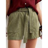 New Look Dark Khaki Cotton Twill Cargo Shorts