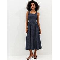 New Look Navy Denim Square Neck Midi Dress - Blue