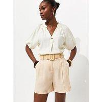 New Look Linen Blend Belted Shorts - Stone