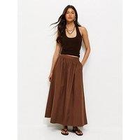 New Look Brown Poplin Circle Skirt