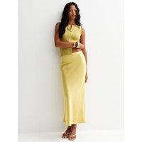 New Look Satin Bias Cut Midi Skirt - Light Green