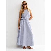 New Look Striped Cotton Seersucker Circle Maxi Skirt - Blue