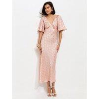 New Look Paisley Pattern Jacquard Flutter Sleeve Midi Dress - Pink