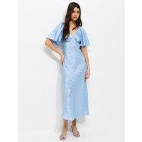 New Look Paisley Pattern Jacquard Flutter Sleeve Midi Dress - Light Blue