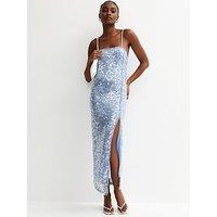 New Look Sequin Strappy Tie Back Maxi Dress - Light Blue