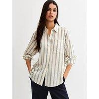 New Look Cream And Striped Long Sleeve Shirt - Blue
