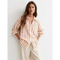 New Look Striped Cotton Long Sleeve Shirt - Pink