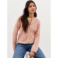 New Look Cotton Rich Ladder Stitch Scallop Trim Knitted Cardigan - Pink