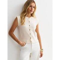 New Look Knit Abstract Button Waistcoat - Cream