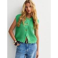 New Look Hammered Button Cotton Rich Chunky Knit Waistcoat - Green