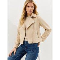 New Look Stone Faux Suede Biker Jacket
